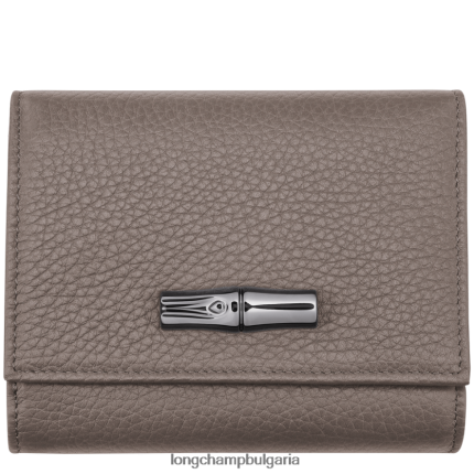 сиво Жени roseau есенциален портфейл кожени изделия Longchamp 6084PZ573