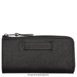черен Жени 3d портфейл с цип наоколо кожени изделия Longchamp 6084PZ620