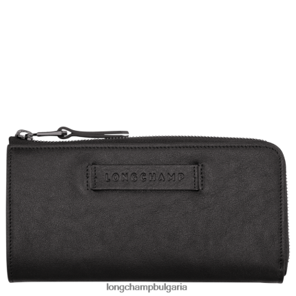 черен Жени 3d портфейл с цип наоколо кожени изделия Longchamp 6084PZ620