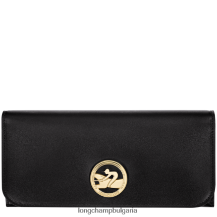 черен Жени бокс-трот континентален портфейл кожени изделия Longchamp 6084PZ558