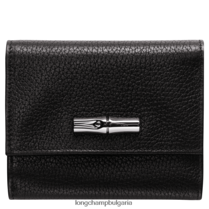 черен Жени компактен портфейл Roseau Essential кожени изделия Longchamp 6084PZ568