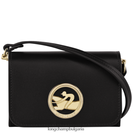 черен Жени портмоне за монети box-trot с презрамка кожени изделия Longchamp 6084PZ516