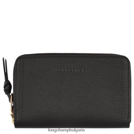 черен Жени портфейл за пощенска кутия кожени изделия Longchamp 6084PZ613